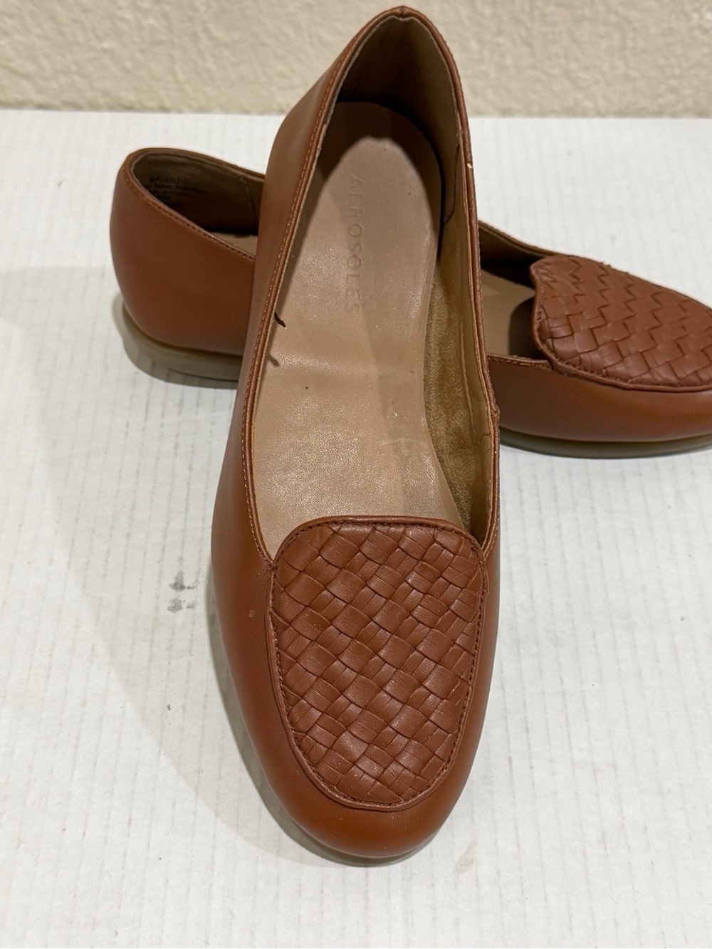 Aerosoles Women’s Loafers Size 7 Cognac Brown Woven Panel Comfort Flats Slip On